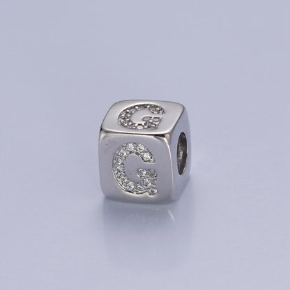 9x9mm Silver Initial Letter Beads, Alphabet Beads, Initial Beads, Alphabet Blocks Micro Pave Initial Block Charm for Bracelet Necklace Supply A-A1939-A-A1951
