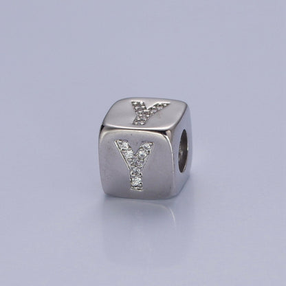 9x9mm Silver Initial Letter Beads, Alphabet Beads, Initial Beads, Alphabet Blocks Micro Pave Initial Block Charm for Bracelet Necklace Supply A-A1939-A-A1951