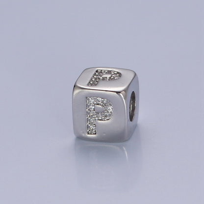 9x9mm Silver Initial Letter Beads, Alphabet Beads, Initial Beads, Alphabet Blocks Micro Pave Initial Block Charm for Bracelet Necklace Supply A-A1939-A-A1951