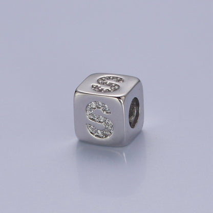 9x9mm Silver Initial Letter Beads, Alphabet Beads, Initial Beads, Alphabet Blocks Micro Pave Initial Block Charm for Bracelet Necklace Supply A-A1939-A-A1951