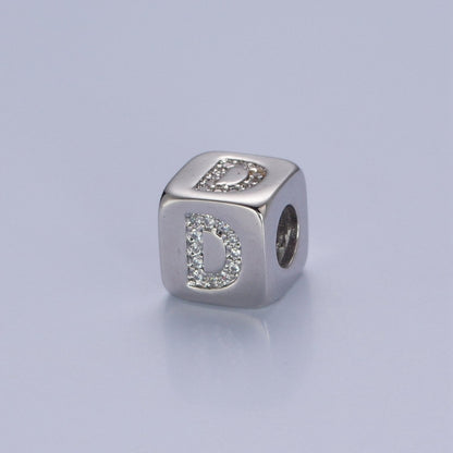 9x9mm Silver Initial Letter Beads, Alphabet Beads, Initial Beads, Alphabet Blocks Micro Pave Initial Block Charm for Bracelet Necklace Supply A-A1939-A-A1951