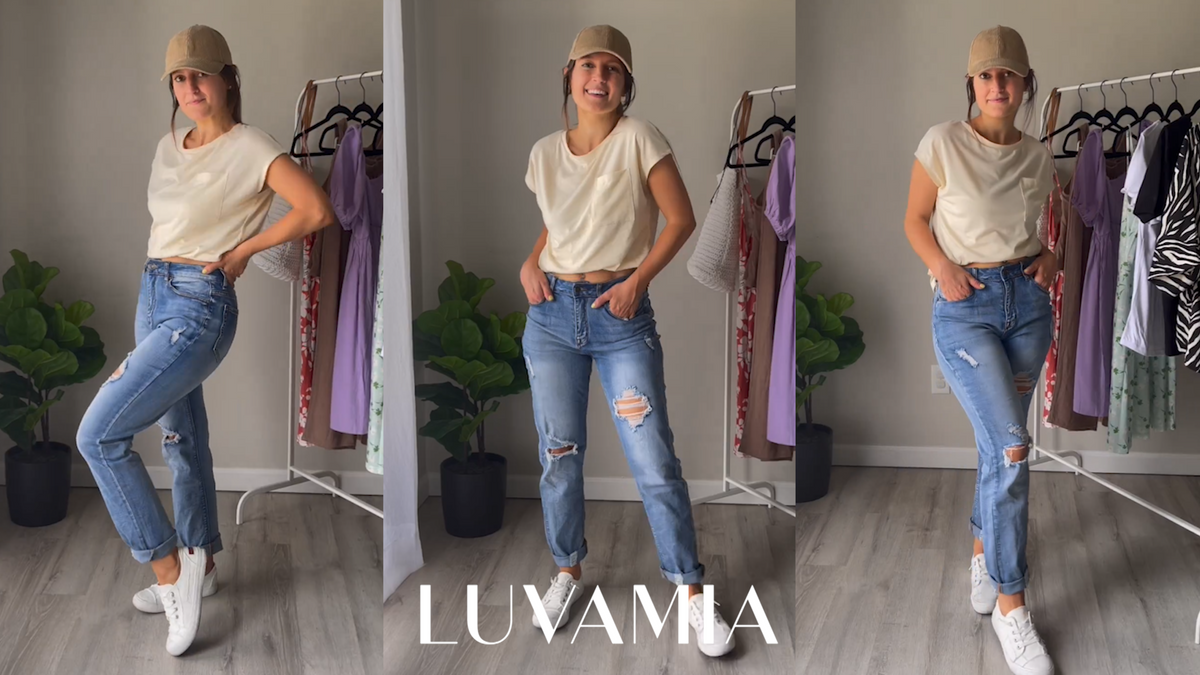 Mom Jeans - luvamia Boyfriend Jeans for Women Stretch High Waisted Ripped Distressed Mom Jeans Slim Denim Pants
