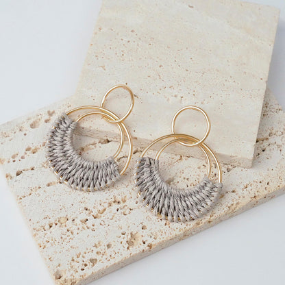 Raffia Hoop Earrings for Women Fun Boho Summer Beach Earrings Lightweight Handmade Straw Wicker Rattan Dangle Earrings Statement Geometric Round Drop Earrings