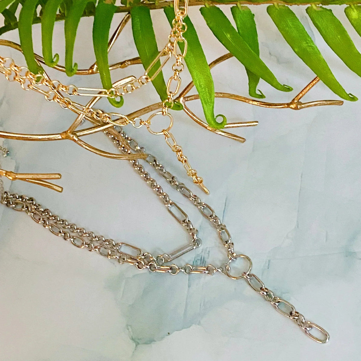 T Drop Layered Chain Necklace
