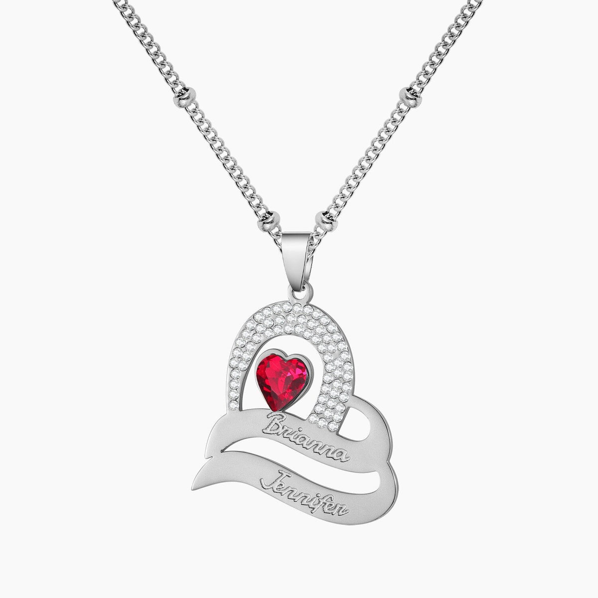 Personalized Delicate Cubic Zirconia Stones Engraved Names Custom Heart Pendant