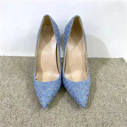 New Woven High Heels 12CM Pointed Toe Stiletto Pumps All-Match Women&