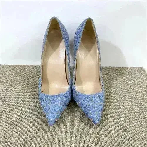 New Woven High Heels 12CM Pointed Toe Stiletto Pumps All-Match Women&