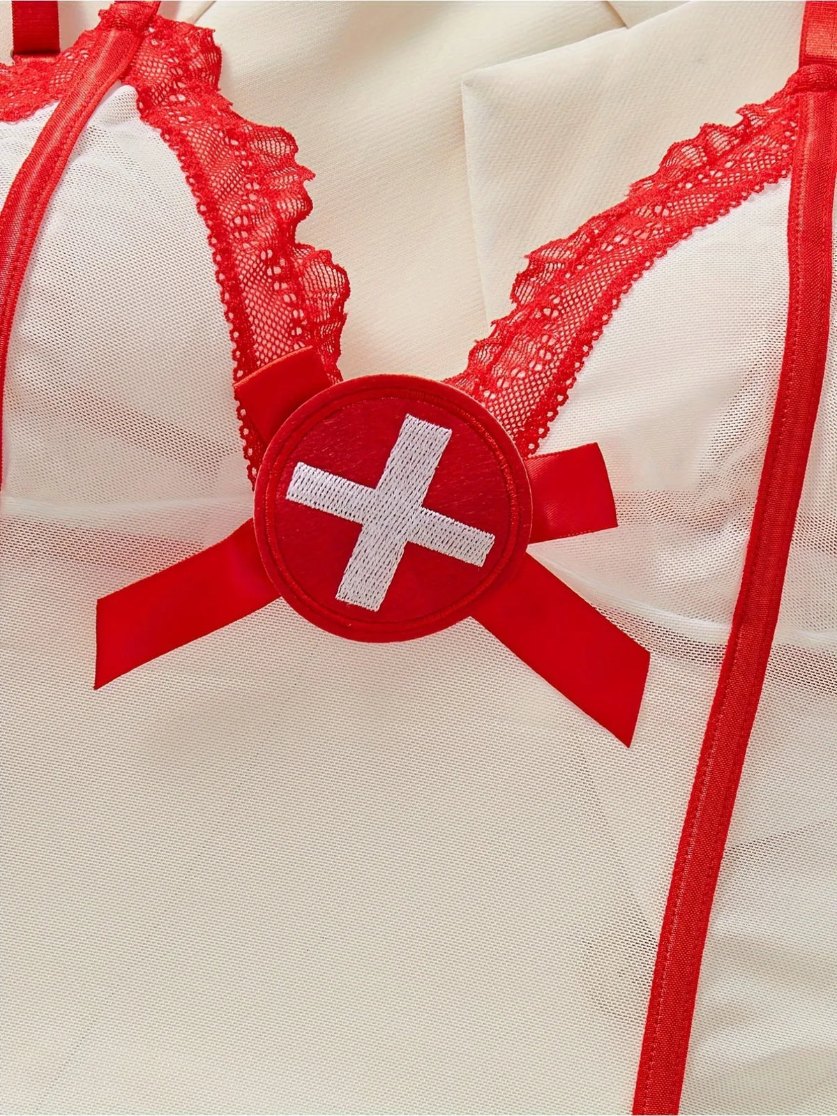 Sexy Sheer Mesh Naughty Nurse Role Play Costume – Color Block Cami Dress, Thong &amp; Hat for Women, Perfect for Intimate Nights