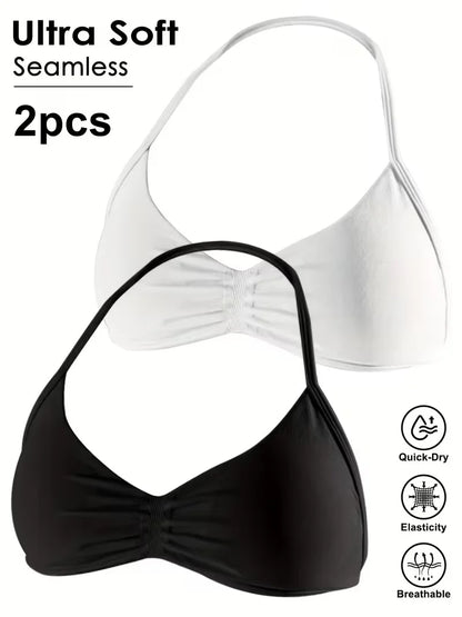 Seamless Sexy Open Back Gym Yoga Crop Top Women Halter Sports Bra Push Up Strappy Padded Workout Tank Tops