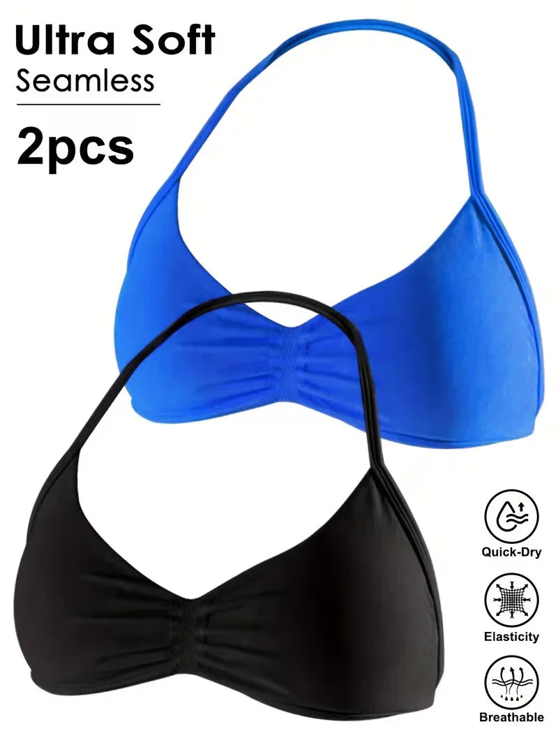 Seamless Sexy Open Back Gym Yoga Crop Top Women Halter Sports Bra Push Up Strappy Padded Workout Tank Tops
