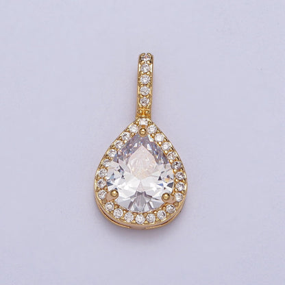 21mm Clear, Red, Green CZ Micro Paved Teardrop Solitaire Pendant | AA00011 - AA00013