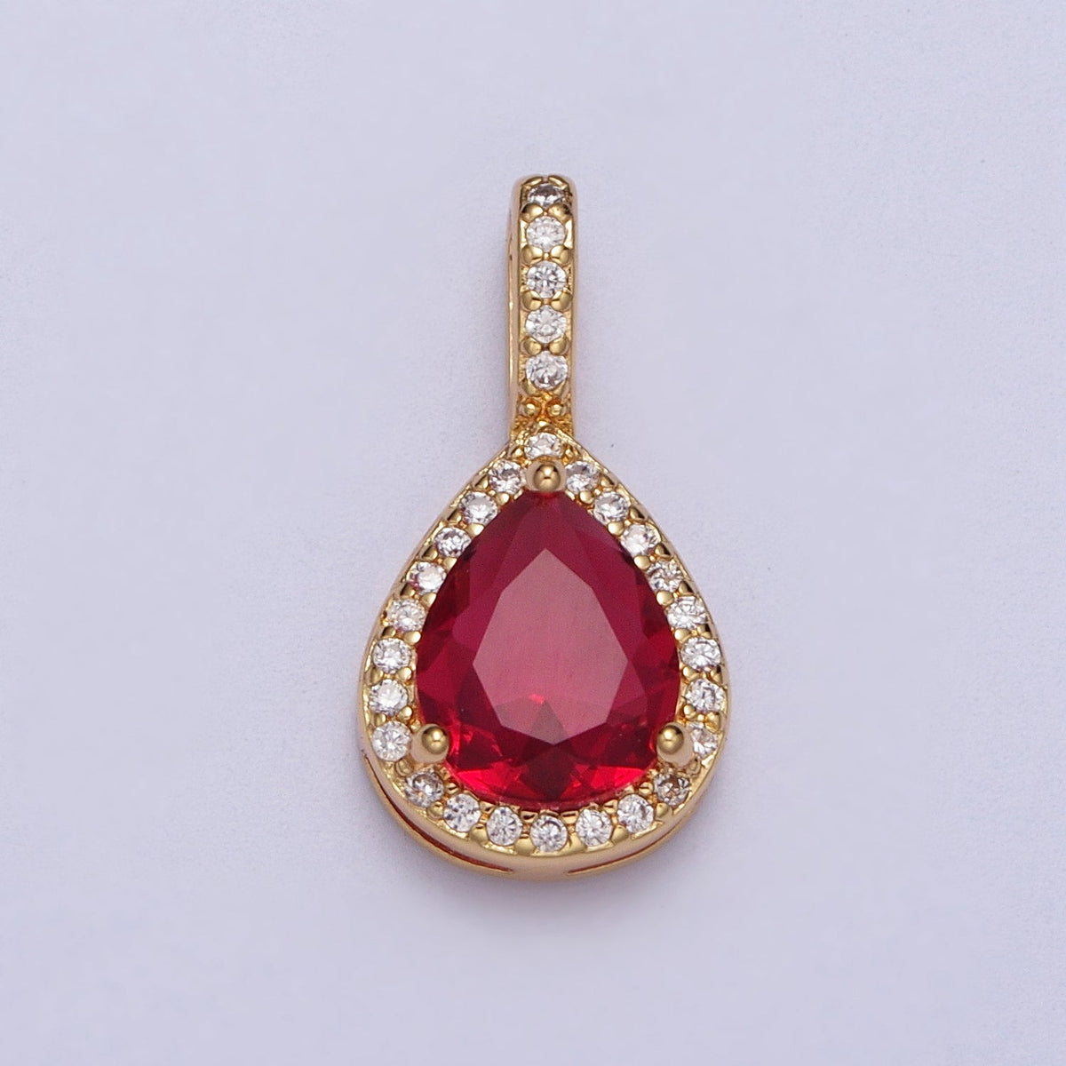 21mm Clear, Red, Green CZ Micro Paved Teardrop Solitaire Pendant | AA00011 - AA00013
