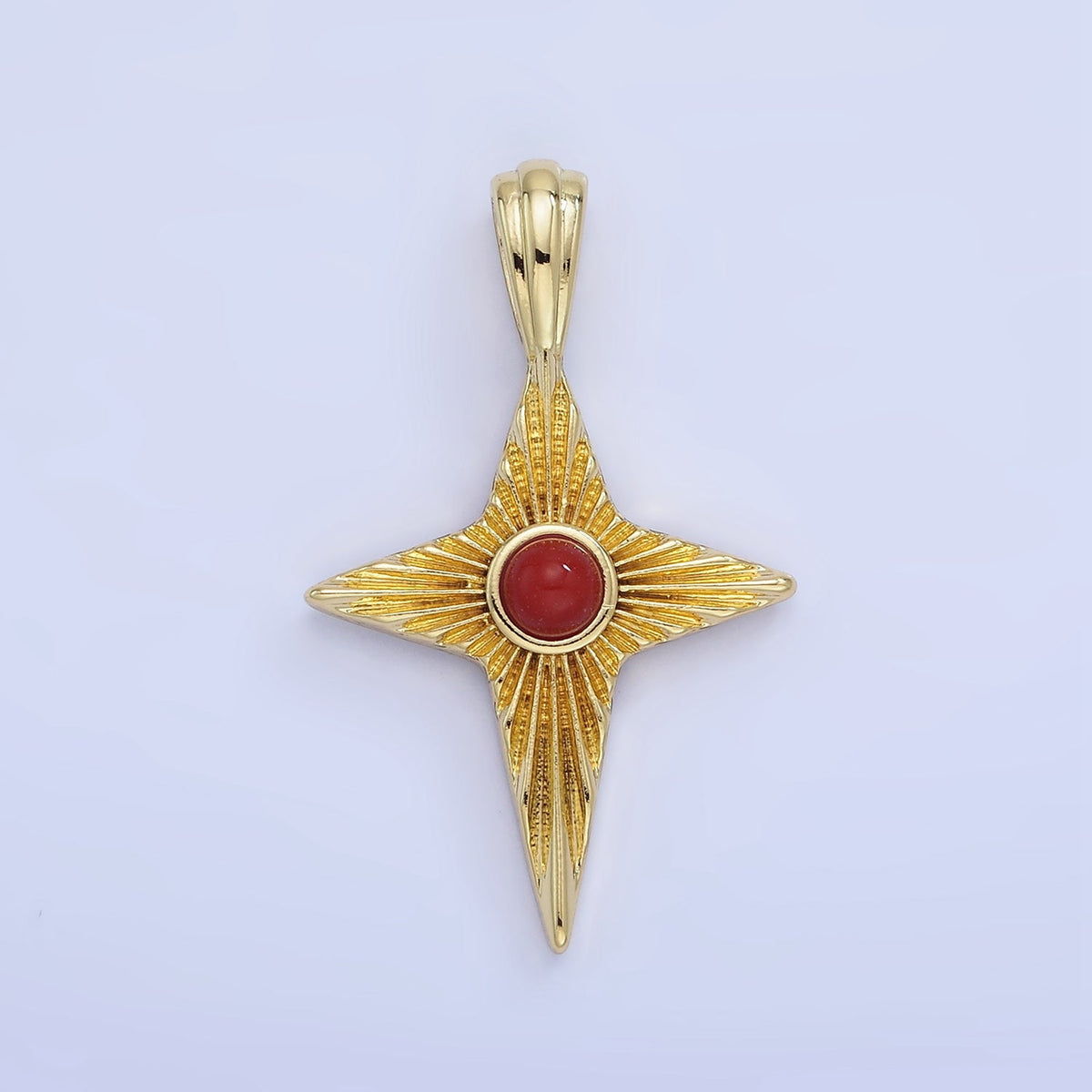 14K Gold Filled 30mm Carnelian Celestial Sunburst North Star Pendant | AA1247