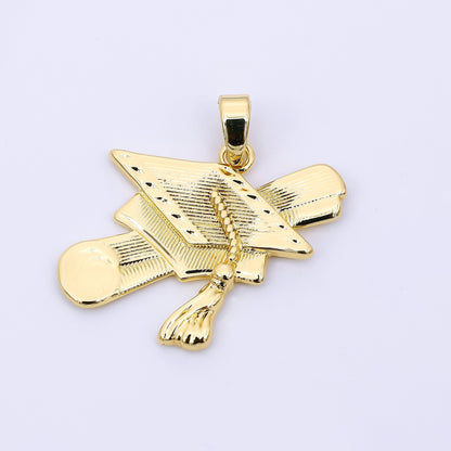 24K Gold Filled 20mm Grad Graduation Diploma Minimalist Pendant | AA01561