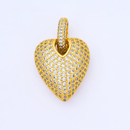 24K Gold Filled 25mm Micro Paved CZ Chubby Heart Pendant | AA1661