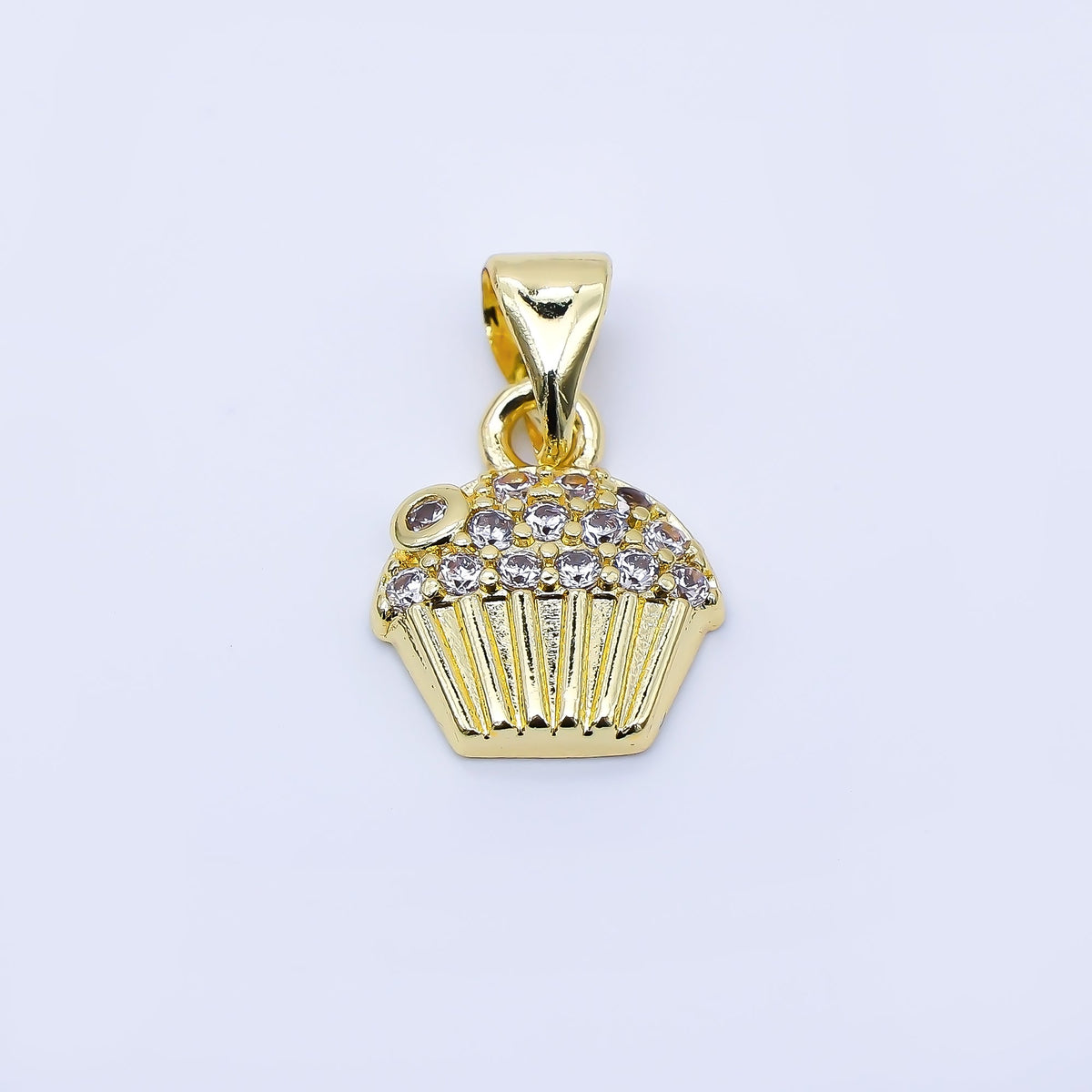 24K Gold Filled 13mm Micro Paved CZ Bake Cupcake Charm | AA1675