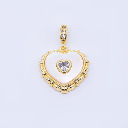 24K Gold Filled 18mm Clear Micro Paved CZ Shell Pearl Bezel Heart Pendant in Gold &amp; Silver | AA1682