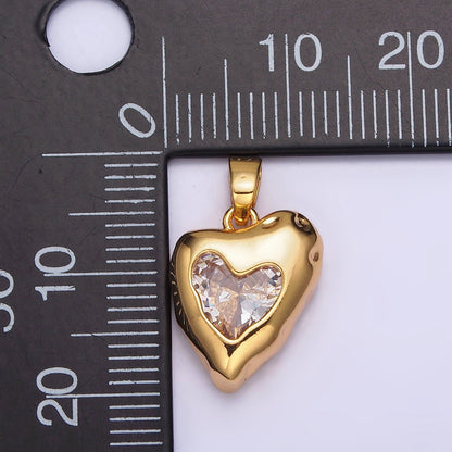 24K Gold Filled Clear, Pink CZ Molten Heart Pendant | AA-592 AA-593