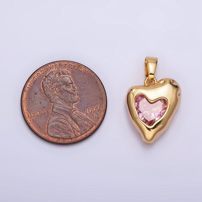 24K Gold Filled Clear, Pink CZ Molten Heart Pendant | AA-592 AA-593