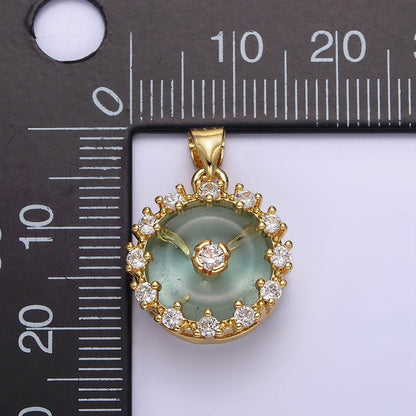 14K Gold Filled Natural Gemstone Fluorite Donut Clear CZ Round Outline Pendant | AA606