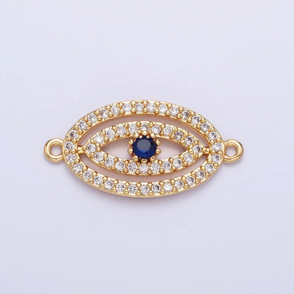 Gold, Silver Blue-Eyed Evil Eye Oval Micro Paved CZ Link Connector | Y-866