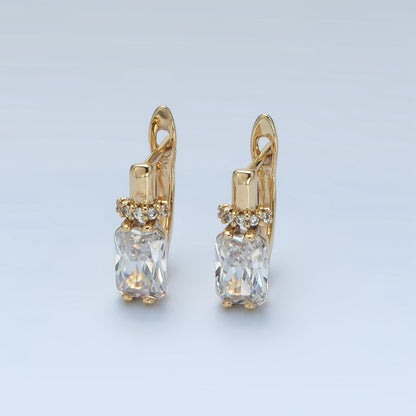 14K Gold Filled Baguette CZ Micro Paved English Lock Hoop Earrings in Gold &amp; Silver | AB1243 AB1244