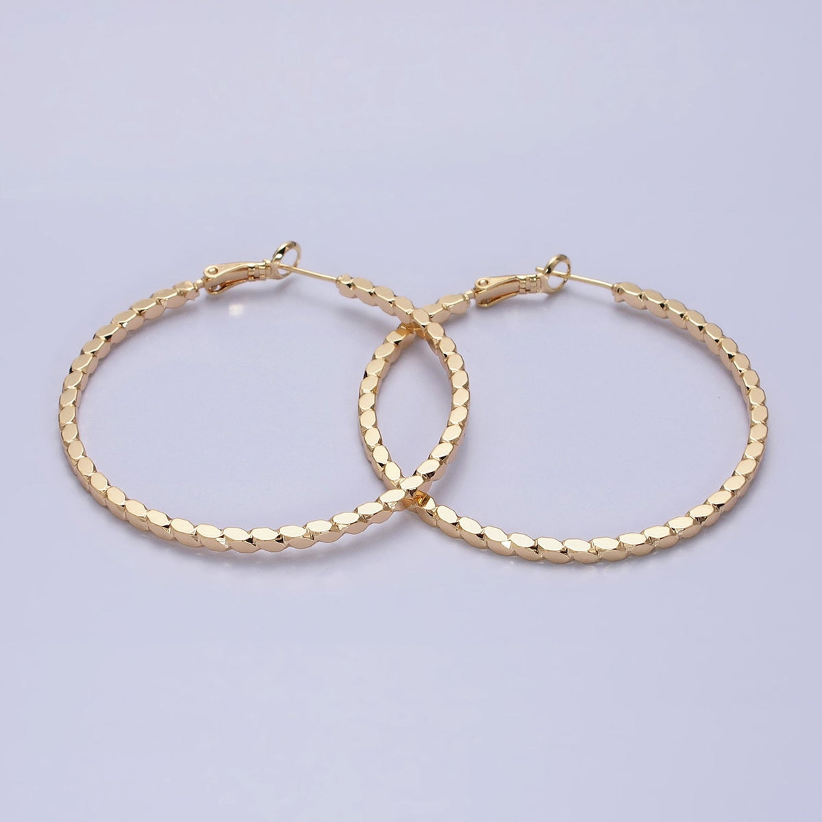 16K Gold Filled Oval Textured Geometric 40mm, 50mm Hinge Hoop Earrings in Gold &amp; Silver | AB-1559 AB-1560 AB-1435 AB-1436