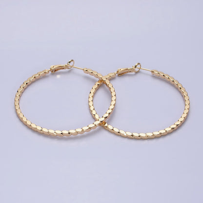 16K Gold Filled Oval Textured Geometric 40mm, 50mm Hinge Hoop Earrings in Gold &amp; Silver | AB-1559 AB-1560 AB-1435 AB-1436