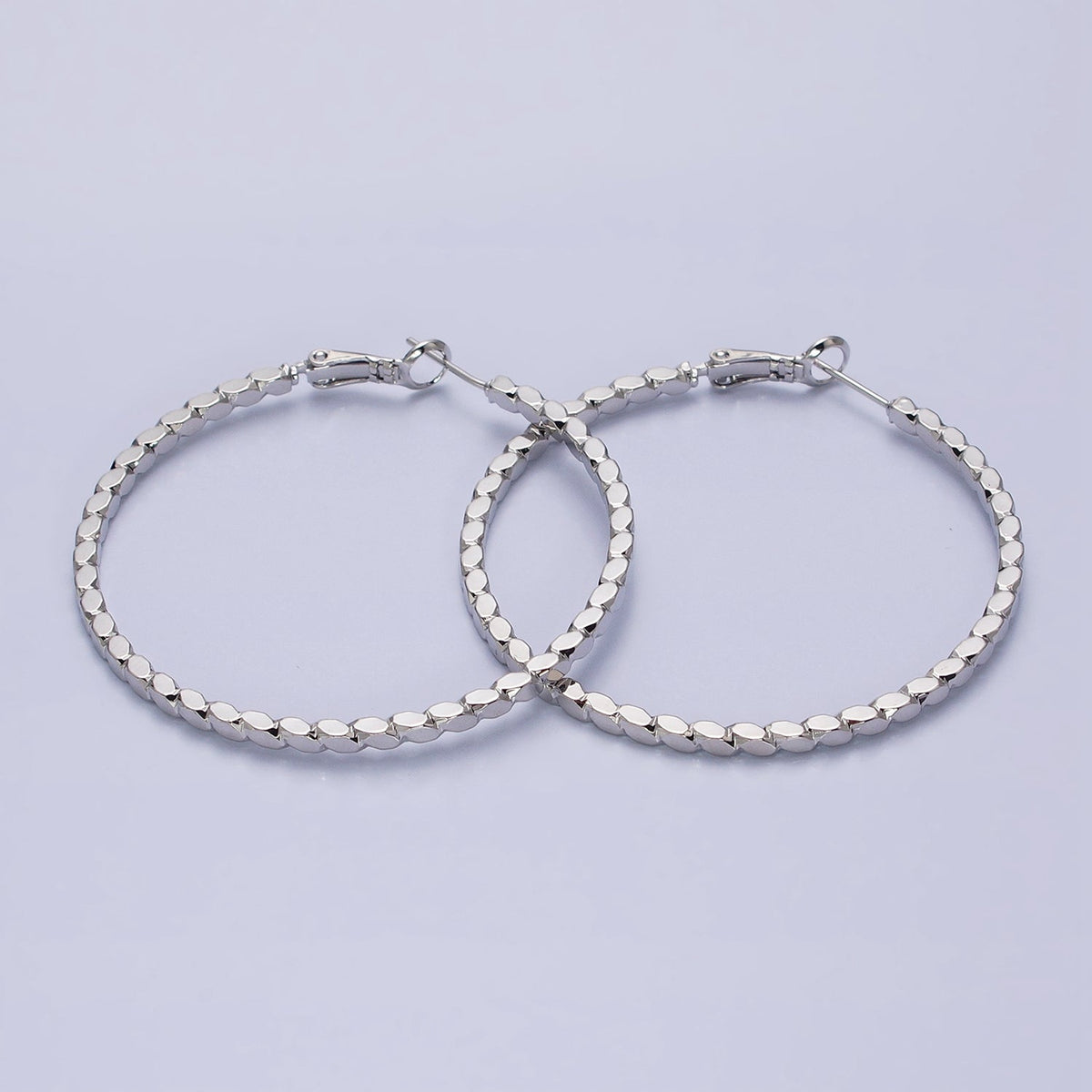 16K Gold Filled Oval Textured Geometric 40mm, 50mm Hinge Hoop Earrings in Gold &amp; Silver | AB-1559 AB-1560 AB-1435 AB-1436