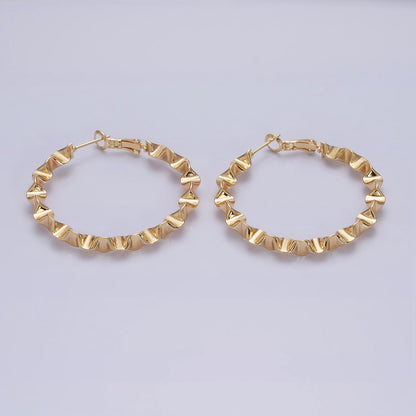 16K Gold Filled 43.5mm Geometric Wavy Foil Hinge Hoop Earrings in Gold &amp; Silver | AB1437 - AB1438