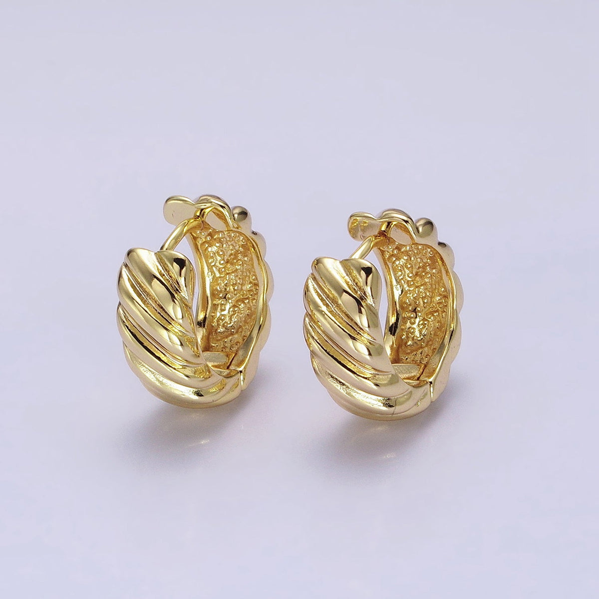16K Gold Filled Wide Flat Lined Croissant 16mm Huggie Hoop Earrings in Gold &amp; Silver | AB-1478 AB-1479