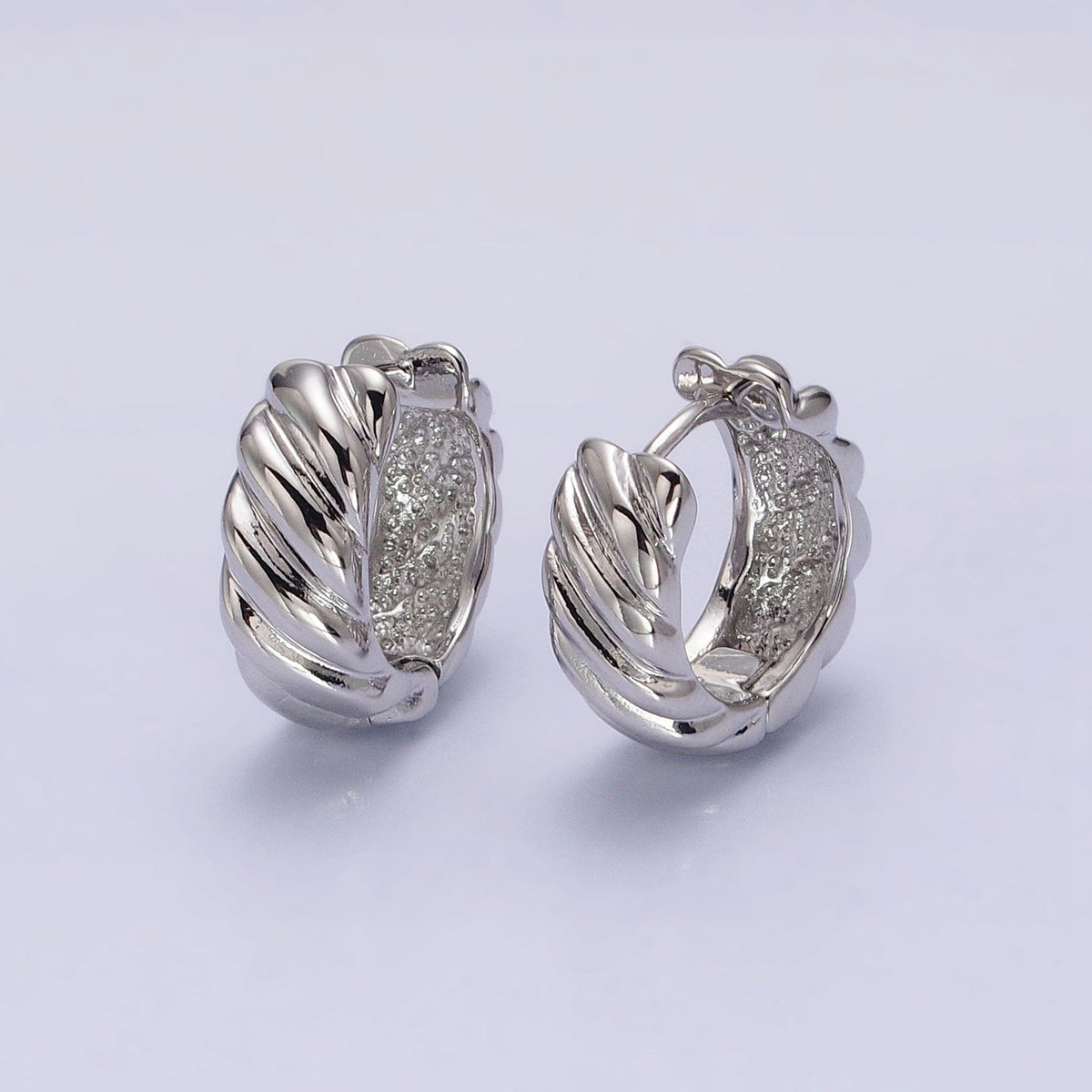 16K Gold Filled Wide Flat Lined Croissant 16mm Huggie Hoop Earrings in Gold &amp; Silver | AB-1478 AB-1479