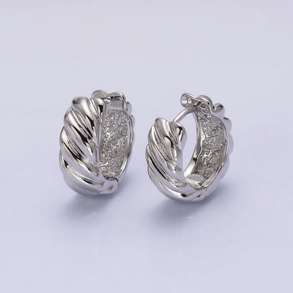 16K Gold Filled Wide Flat Lined Croissant 16mm Huggie Hoop Earrings in Gold &amp; Silver | AB-1478 AB-1479