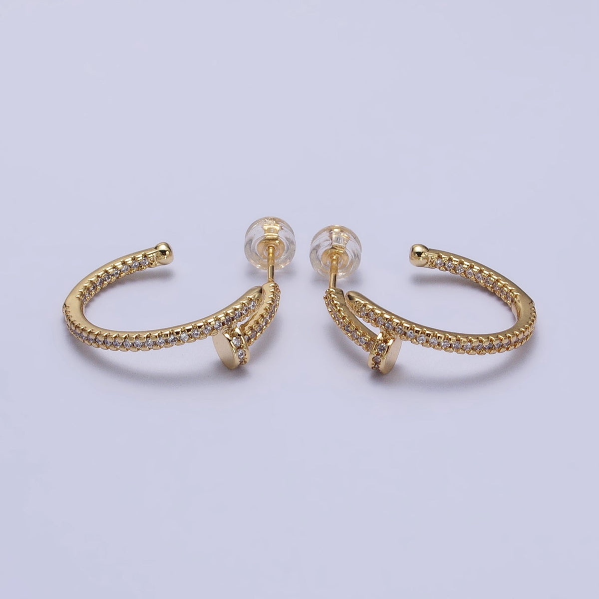 24K Gold Filled 23mm Needle Micro Paved CZ Hoop Earrings in Gold &amp; Silver | AB534 AB535