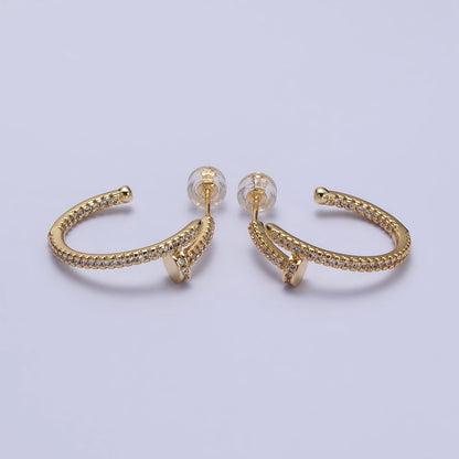 24K Gold Filled 23mm Needle Micro Paved CZ Hoop Earrings in Gold &amp; Silver | AB534 AB535