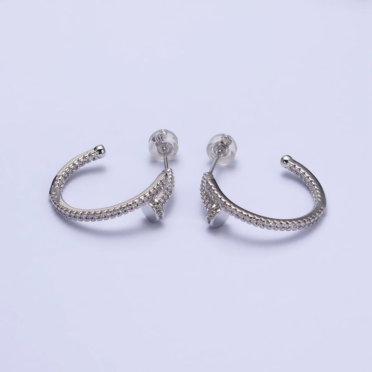 24K Gold Filled 23mm Needle Micro Paved CZ Hoop Earrings in Gold &amp; Silver | AB534 AB535