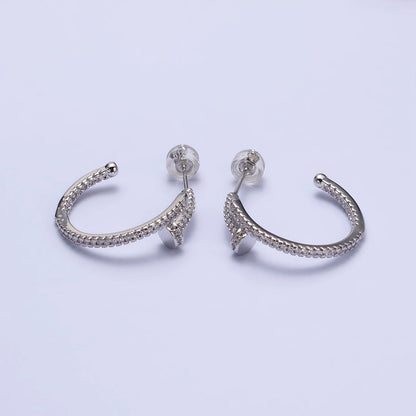24K Gold Filled 23mm Needle Micro Paved CZ Hoop Earrings in Gold &amp; Silver | AB534 AB535