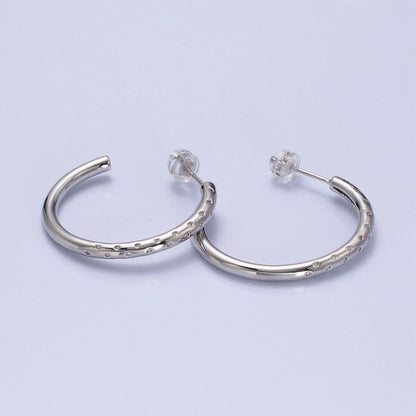 30mm Clear CZ Dotted C-Shaped Hoop Earrings in Gold &amp; Silver | AB749 AB741