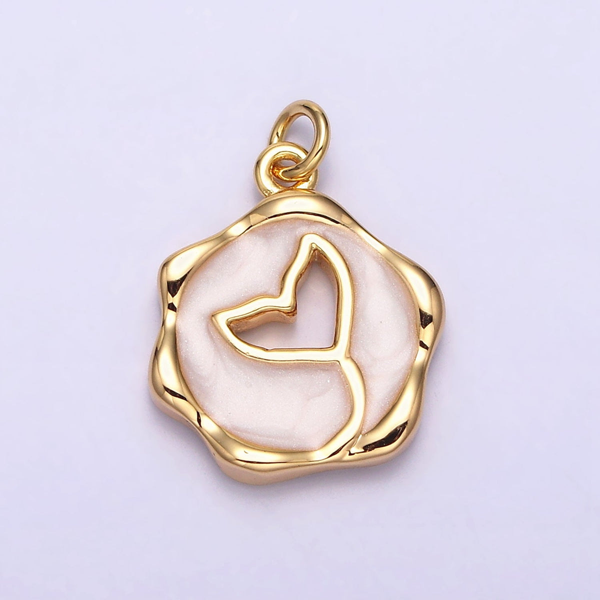 16K Gold Filled White, Pink, Blue Ocean Whale Tail Glitter Enamel Stamped Round Charm in Gold &amp; Silver | AC1093 - AC1098