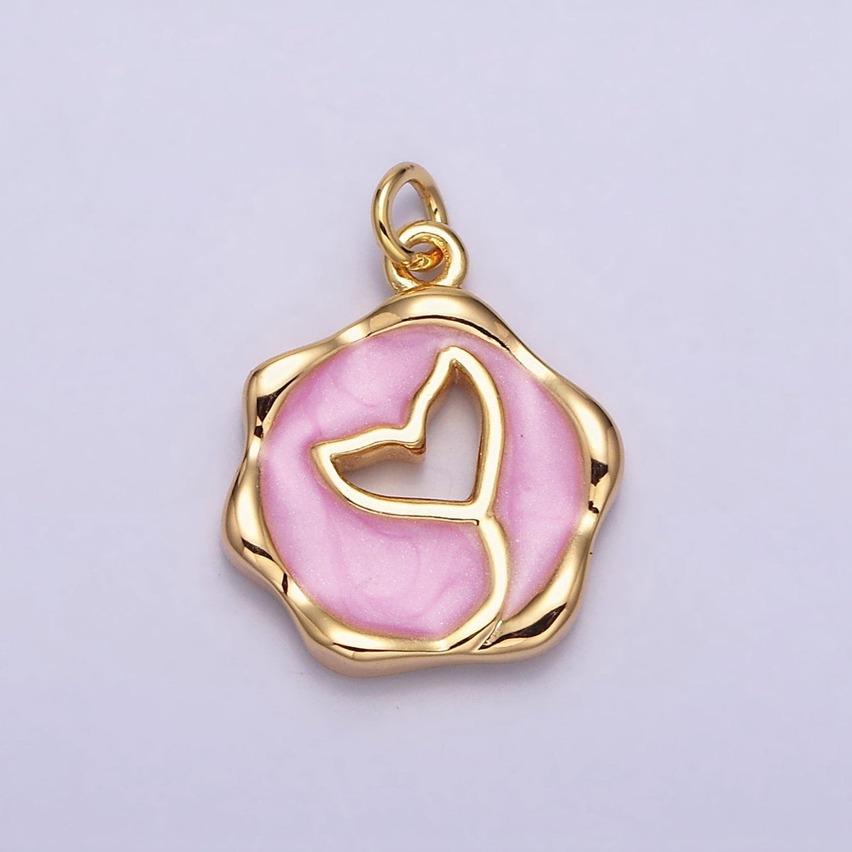 16K Gold Filled White, Pink, Blue Ocean Whale Tail Glitter Enamel Stamped Round Charm in Gold &amp; Silver | AC1093 - AC1098