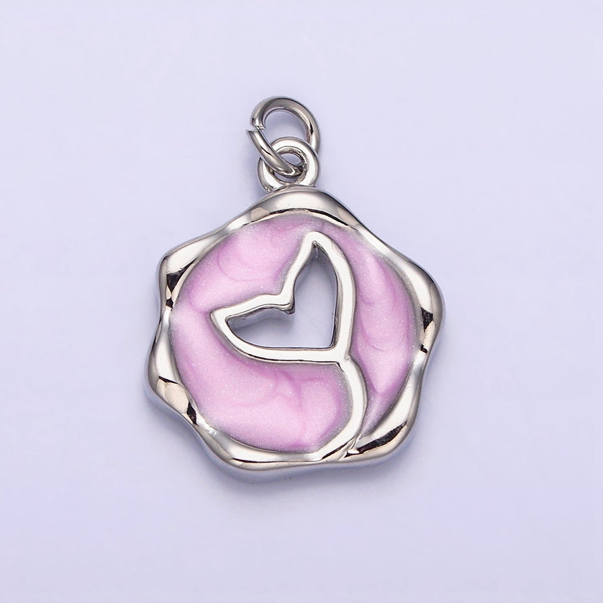 16K Gold Filled White, Pink, Blue Ocean Whale Tail Glitter Enamel Stamped Round Charm in Gold &amp; Silver | AC1093 - AC1098