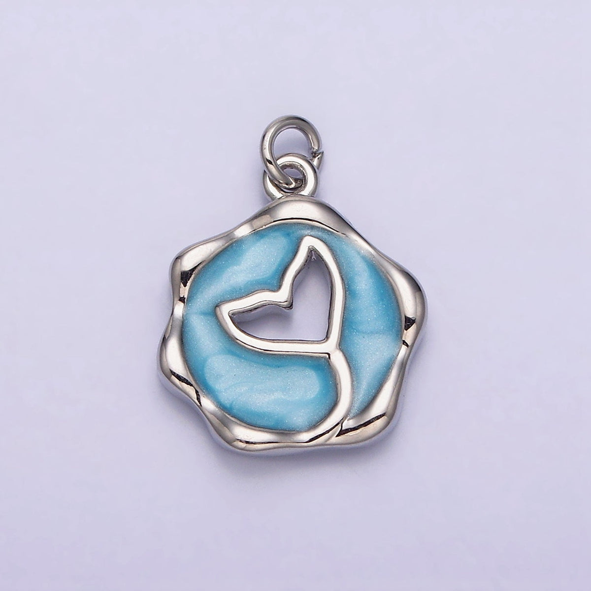 16K Gold Filled White, Pink, Blue Ocean Whale Tail Glitter Enamel Stamped Round Charm in Gold &amp; Silver | AC1093 - AC1098