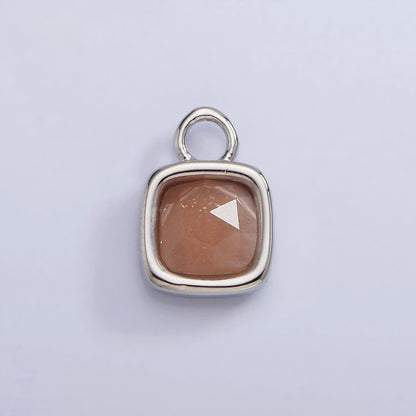 White Gold Filled Square Multifaceted Natural Gemstone Personalized Add-On Silver Charm | AC1530 - AC1542
