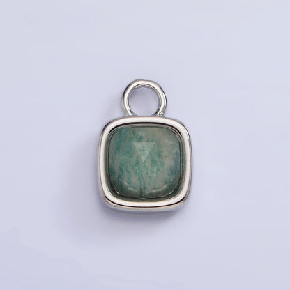 White Gold Filled Square Multifaceted Natural Gemstone Personalized Add-On Silver Charm | AC1530 - AC1542