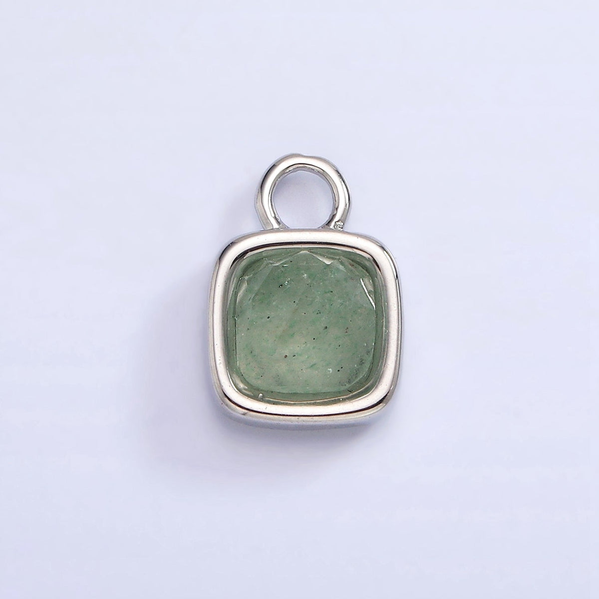 White Gold Filled Square Multifaceted Natural Gemstone Personalized Add-On Silver Charm | AC1530 - AC1542