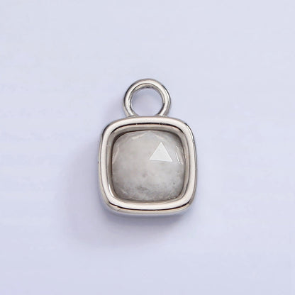 White Gold Filled Square Multifaceted Natural Gemstone Personalized Add-On Silver Charm | AC1530 - AC1542