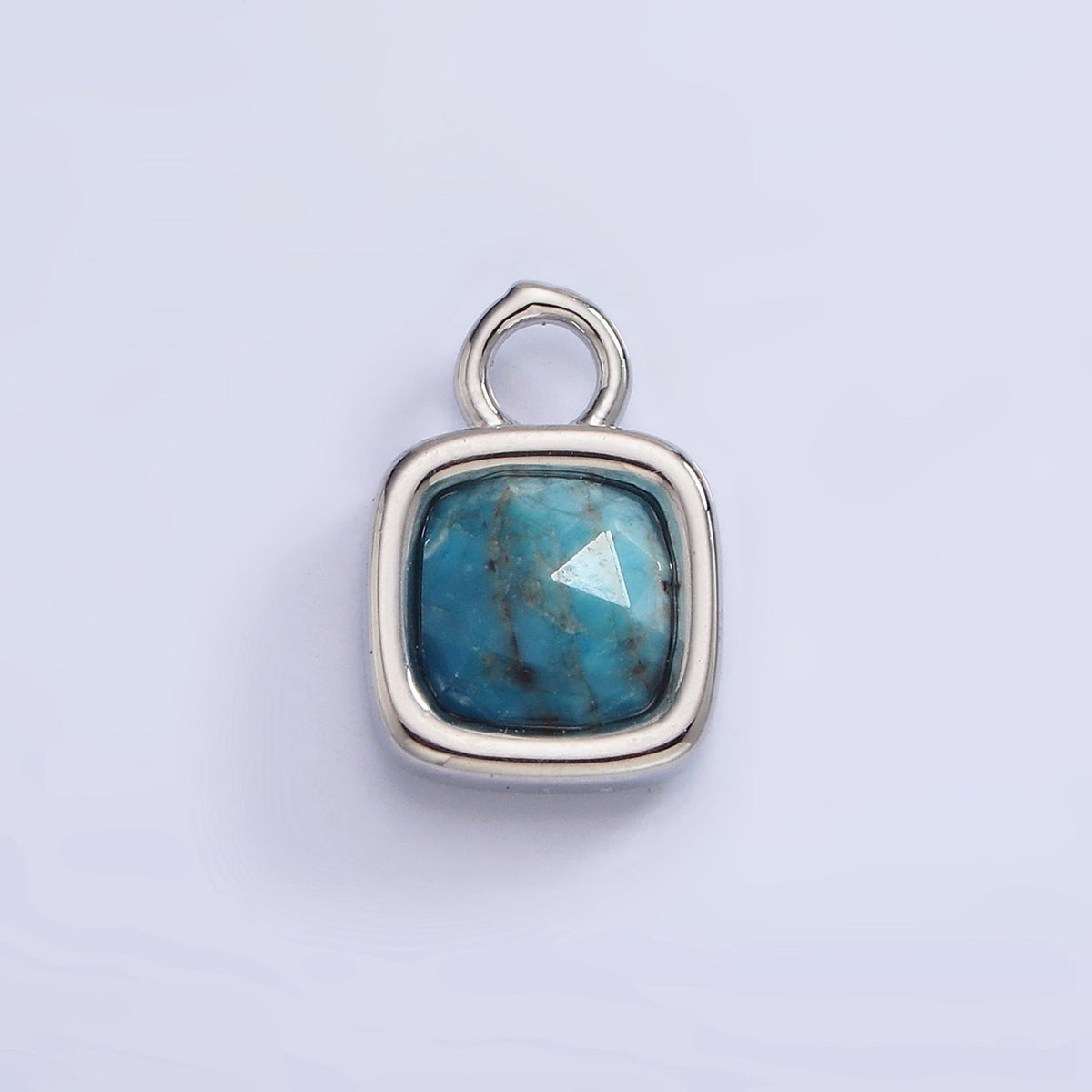 White Gold Filled Square Multifaceted Natural Gemstone Personalized Add-On Silver Charm | AC1530 - AC1542