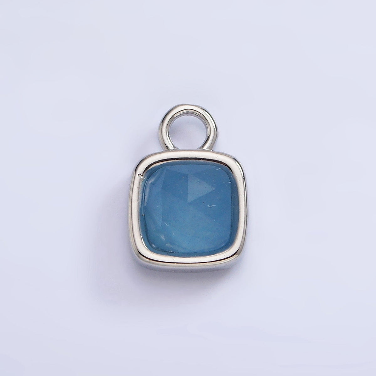 White Gold Filled Square Multifaceted Natural Gemstone Personalized Add-On Silver Charm | AC1530 - AC1542