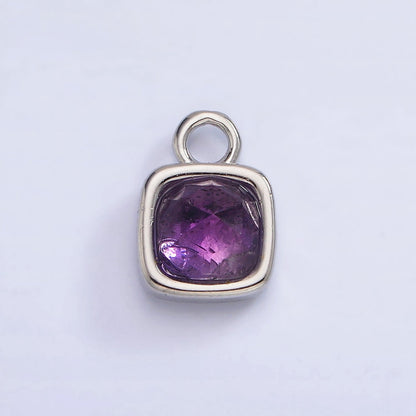White Gold Filled Square Multifaceted Natural Gemstone Personalized Add-On Silver Charm | AC1530 - AC1542