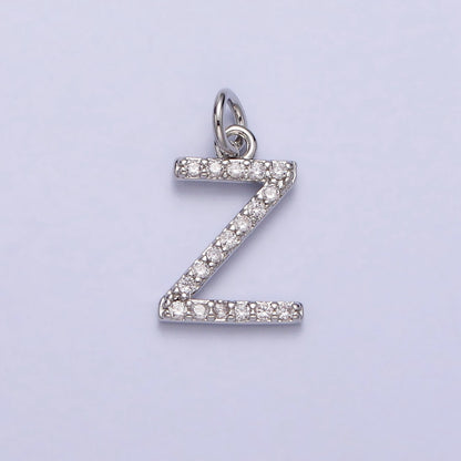 Clear Micro Paved CZ Initial Alphabet Letter Silver Personalized Charm  | A-546-A-558